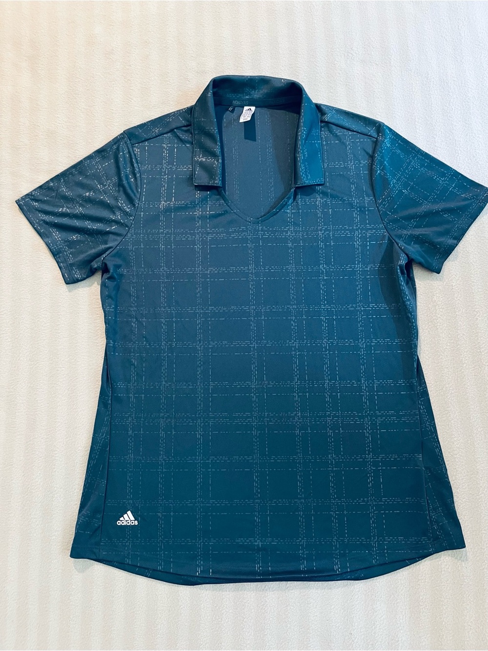 adidas Men's Teal Grid-Pattern Short Sleeve Polo